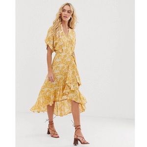 & OTHER STORIES yellow cloud print wrap midi dress